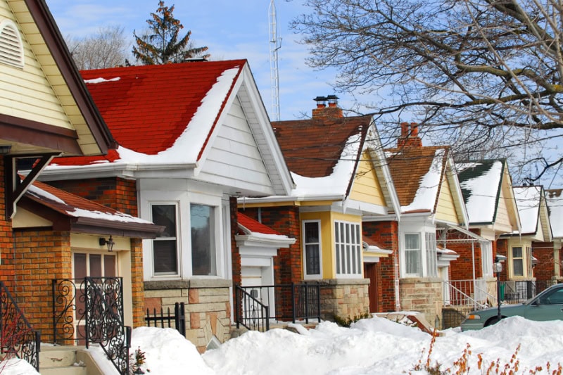 Block of homes in the winter.